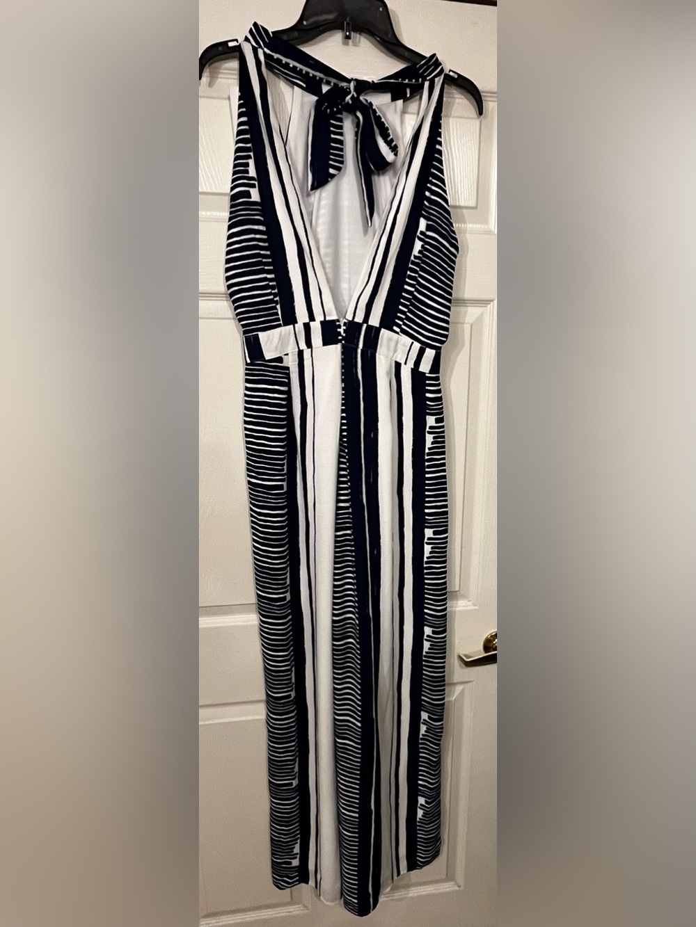 High-Neck Striped Wide-Leg Jumpsuit - Navy & White - Picture 4 of 4